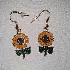 GOLD Sunflower  Dangle Earrings on gold plate over Stainless Steel Earwires NEW